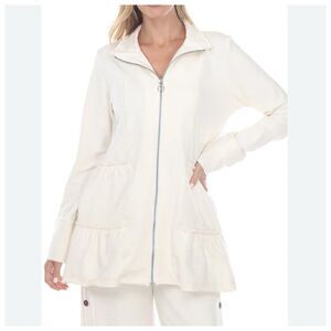 Neon Buddha Loni Zip Up Ruffle Jacket Womens Sz XL Beige Lightweight